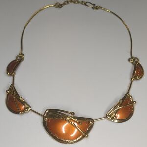 Vintage 80s Brass Copper Statement Necklace Art To Wear Modernist